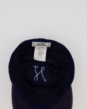 Hermes Manon Glenan Cap in Navy With Polished Palladium Glenan Detail Size 58
