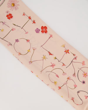 Hermès I Like Flowers Silk Scarf 70 in Pastel Pink and Navy Blue with Flower Detailing
