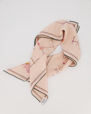 Hermès I Like Flowers Silk Scarf 70 in Pastel Pink and Navy Blue with Flower Detailing