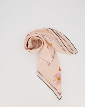 Hermès I Like Flowers Silk Scarf 70 in Pastel Pink and Navy Blue with Flower Detailing