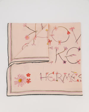 Hermès I Like Flowers Silk Scarf 70 in Pastel Pink and Navy Blue with Flower Detailing