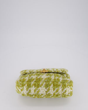 Chanel Small 19 Flap Bag in Green and White Houndstooth Quilted Tweed with Mixed Hardware