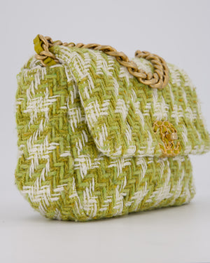 Chanel Small 19 Flap Bag in Green and White Houndstooth Quilted Tweed with Mixed Hardware