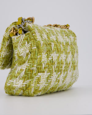 Chanel Small 19 Flap Bag in Green and White Houndstooth Quilted Tweed with Mixed Hardware