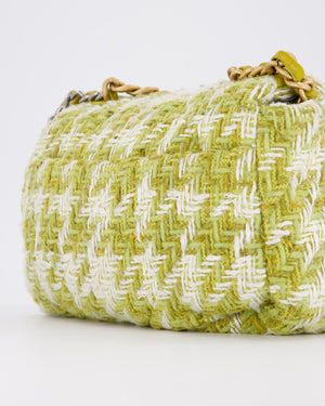 Chanel Small 19 Flap Bag in Green and White Houndstooth Quilted Tweed with Mixed Hardware