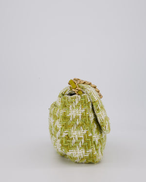 Chanel Small 19 Flap Bag in Green and White Houndstooth Quilted Tweed with Mixed Hardware