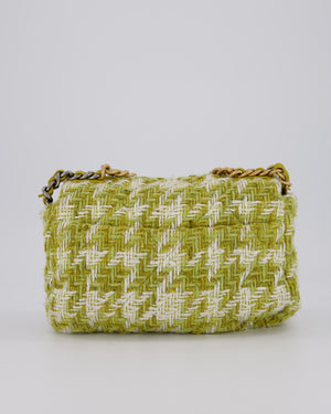 Chanel Small 19 Flap Bag in Green and White Houndstooth Quilted Tweed with Mixed Hardware