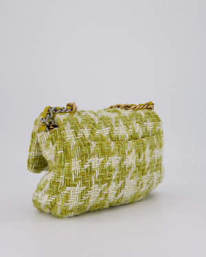 Chanel Small 19 Flap Bag in Green and White Houndstooth Quilted Tweed with Mixed Hardware