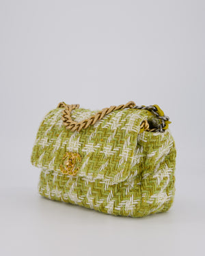 Chanel Small 19 Flap Bag in Green and White Houndstooth Quilted Tweed with Mixed Hardware