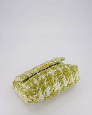 Chanel Small 19 Flap Bag in Green and White Houndstooth Quilted Tweed with Mixed Hardware