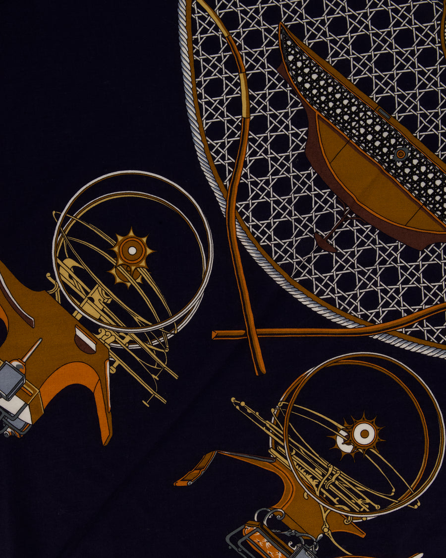 Hermès Les Voitures á Transformation Triangle Géant Twill in Navy, Cream and Brown 188cm x 94cm