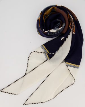 Hermès Les Voitures á Transformation Triangle Géant Twill in Navy, Cream and Brown 188cm x 94cm