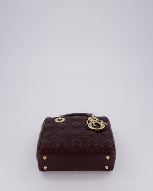 Christian Dior Aubergine Burgundy Small Lady Dior in Lambskin Leather with Champagne Gold Hardware