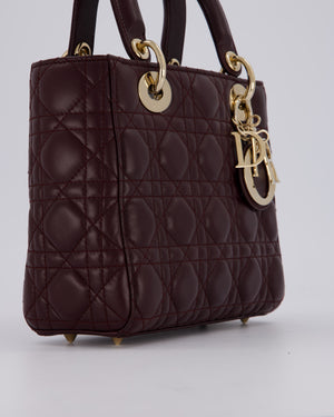 Christian Dior Aubergine Burgundy Small Lady Dior in Lambskin Leather with Champagne Gold Hardware