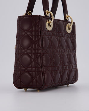 Christian Dior Aubergine Burgundy Small Lady Dior in Lambskin Leather with Champagne Gold Hardware