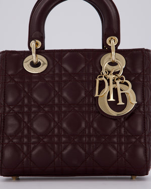 Christian Dior Aubergine Burgundy Small Lady Dior in Lambskin Leather with Champagne Gold Hardware