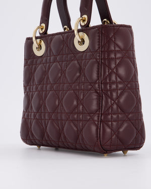 Christian Dior Aubergine Burgundy Small Lady Dior in Lambskin Leather with Champagne Gold Hardware