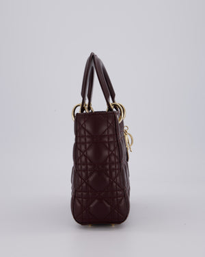 Christian Dior Aubergine Burgundy Small Lady Dior in Lambskin Leather with Champagne Gold Hardware