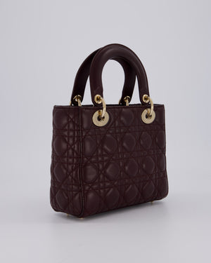 Christian Dior Aubergine Burgundy Small Lady Dior in Lambskin Leather with Champagne Gold Hardware