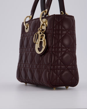 Christian Dior Aubergine Burgundy Small Lady Dior in Lambskin Leather with Champagne Gold Hardware