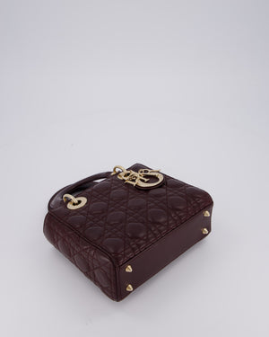 Christian Dior Aubergine Burgundy Small Lady Dior in Lambskin Leather with Champagne Gold Hardware