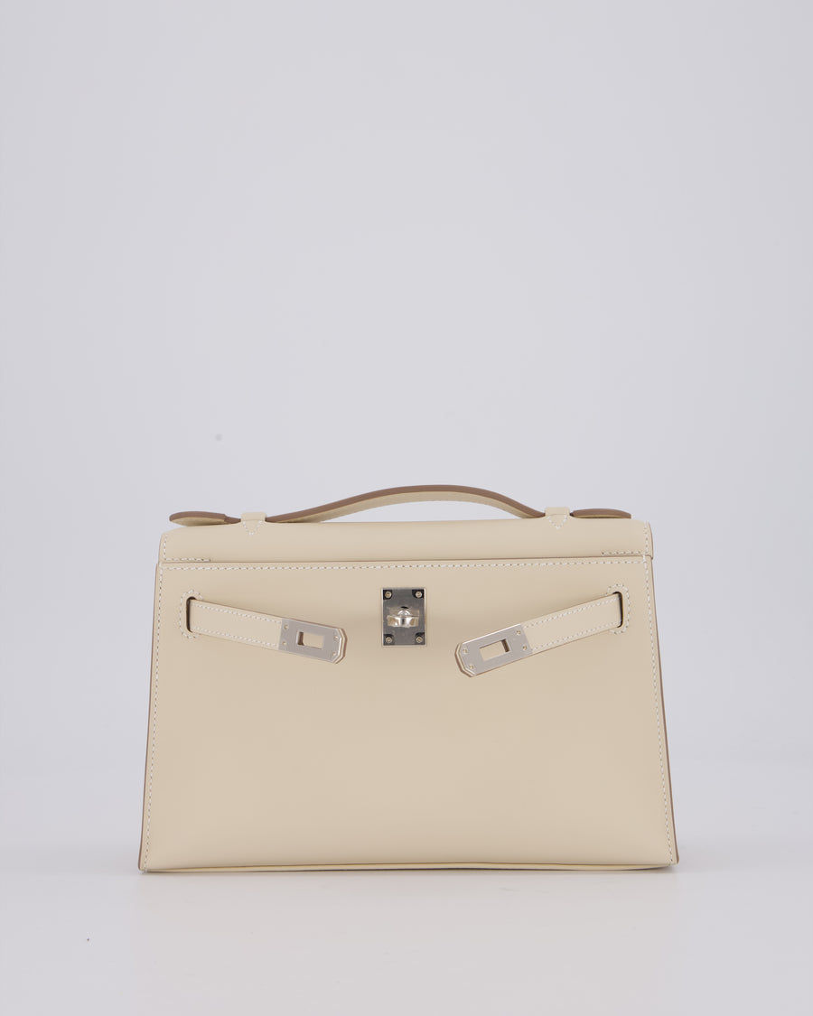 *SUPER RARE* Hermès Kelly Pochette in Craie Swift Leather with Palladium Hardware