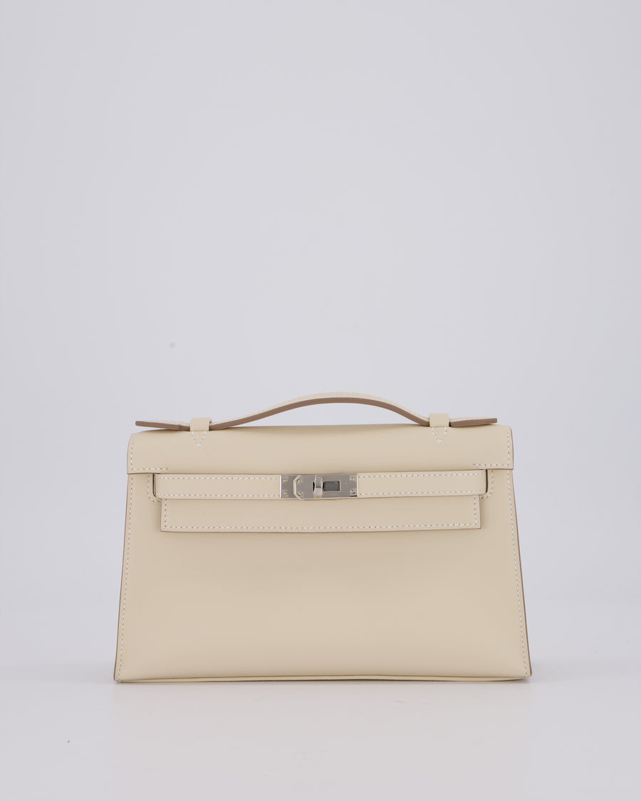 *SUPER RARE* Hermès Kelly Pochette in Craie Swift Leather with Palladium Hardware