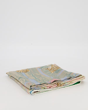 Hermès Les Douze Léopards Double Face Carré 90 Scarf in Blue, Beige and Pink with Leopard Print