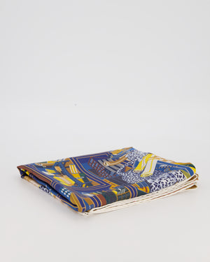 Hermès Les Douze Léopards Double Face Carré 90 Scarf in Blue, Beige and Pink with Leopard Print
