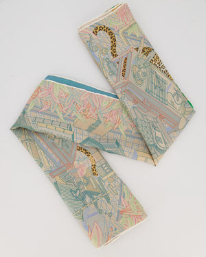 Hermès Les Douze Léopards Double Face Carré 90 Scarf in Blue, Beige and Pink with Leopard Print