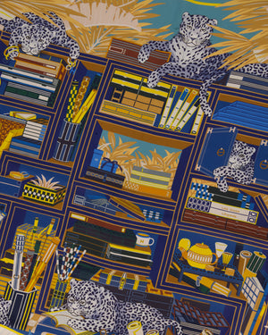 Hermès Les Douze Léopards Double Face Carré 90 Scarf in Blue, Beige and Pink with Leopard Print