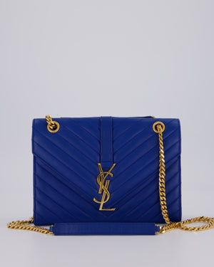 Saint Laurent Blue Electric Cassandra Shoulder Bag in Lambskin Leather With Gold Hardware