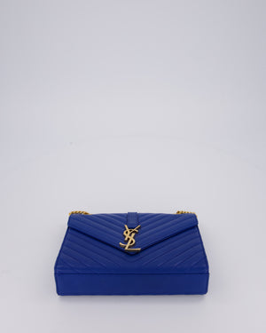 Saint Laurent Blue Electric Cassandra Shoulder Bag in Lambskin Leather With Gold Hardware