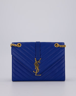 Saint Laurent Blue Electric Cassandra Shoulder Bag in Lambskin Leather With Gold Hardware