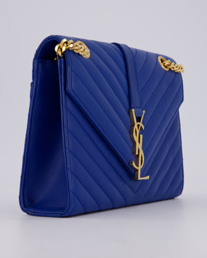 Saint Laurent Blue Electric Cassandra Shoulder Bag in Lambskin Leather With Gold Hardware