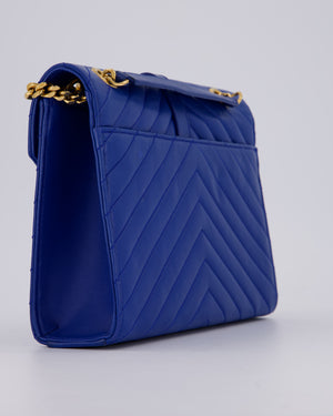 Saint Laurent Blue Electric Cassandra Shoulder Bag in Lambskin Leather With Gold Hardware