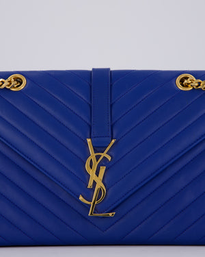 Saint Laurent Blue Electric Cassandra Shoulder Bag in Lambskin Leather With Gold Hardware
