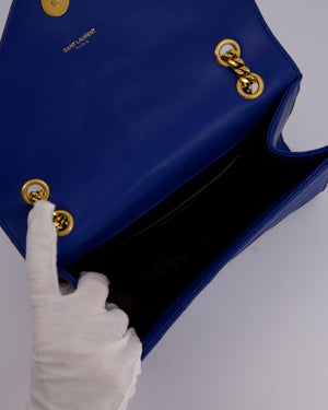 Saint Laurent Blue Electric Cassandra Shoulder Bag in Lambskin Leather With Gold Hardware