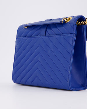 Saint Laurent Blue Electric Cassandra Shoulder Bag in Lambskin Leather With Gold Hardware