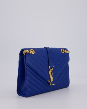 Saint Laurent Blue Electric Cassandra Shoulder Bag in Lambskin Leather With Gold Hardware