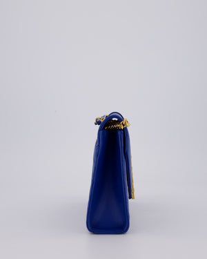 Saint Laurent Blue Electric Cassandra Shoulder Bag in Lambskin Leather With Gold Hardware