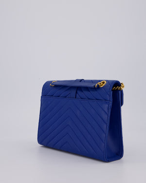 Saint Laurent Blue Electric Cassandra Shoulder Bag in Lambskin Leather With Gold Hardware