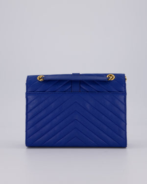 Saint Laurent Blue Electric Cassandra Shoulder Bag in Lambskin Leather With Gold Hardware