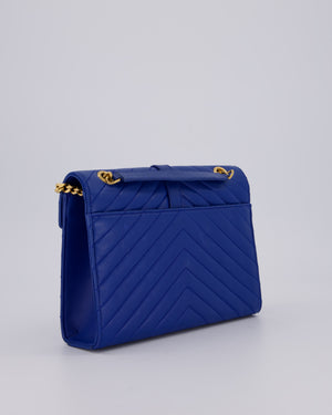 Saint Laurent Blue Electric Cassandra Shoulder Bag in Lambskin Leather With Gold Hardware