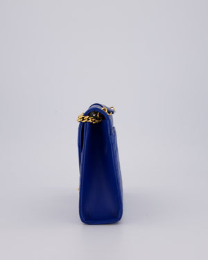 Saint Laurent Blue Electric Cassandra Shoulder Bag in Lambskin Leather With Gold Hardware
