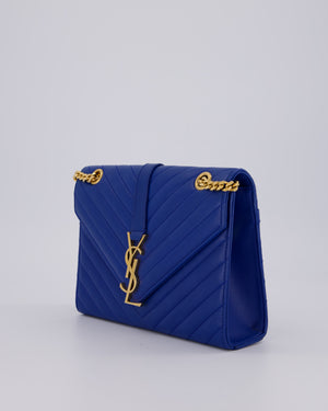 Saint Laurent Blue Electric Cassandra Shoulder Bag in Lambskin Leather With Gold Hardware