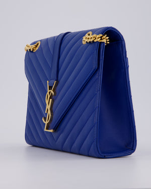 Saint Laurent Blue Electric Cassandra Shoulder Bag in Lambskin Leather With Gold Hardware