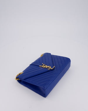 Saint Laurent Blue Electric Cassandra Shoulder Bag in Lambskin Leather With Gold Hardware