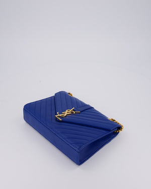 Saint Laurent Blue Electric Cassandra Shoulder Bag in Lambskin Leather With Gold Hardware