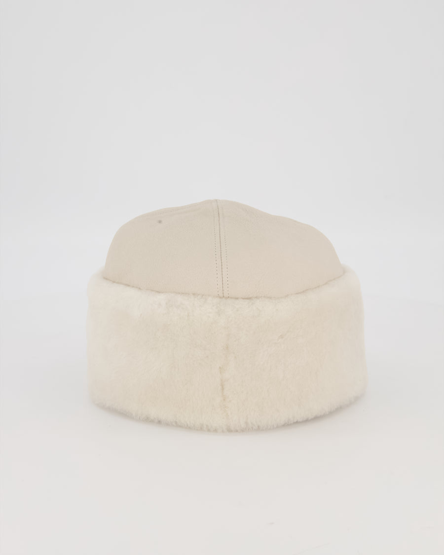 Hermès Ivory Boreale Shearling Leather Hat